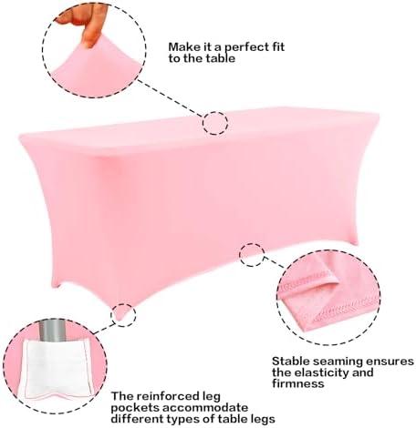 IVAPUPU 4FT Table Cloth for Rectangular Spandex Light Pink Table Cover