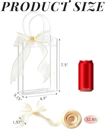 Ohuimrt 50 Pack 4.9" x 3.15" x 7.5" Clear Plastic Gift Bags with Handles
