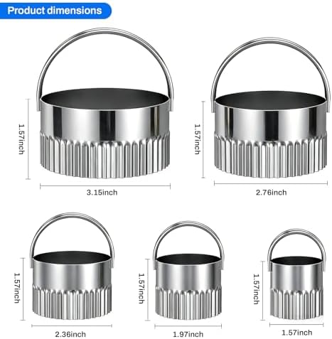 Biscuit Cutter Set for baking (5 Pieces/Set), Round Fluted Edge shape Cookies Cutter, Biscuit Cutter with Handle for Baking or Holiday Party Decorations