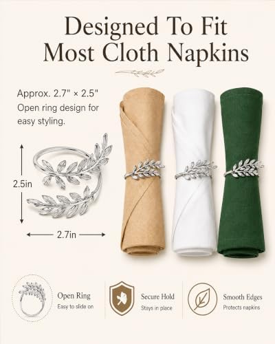 Silver Wheat Napkin Rings Set of 12 for Weddings and Holiday Tables
