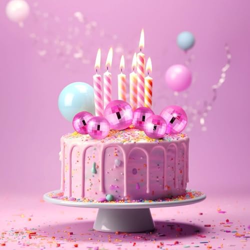 ASTARON 20 Pcs Pink Disco Balls Cake Topper Decorations for Birthday Cake