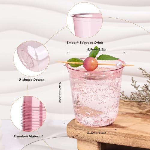 KesaPlan 50Pcs 12oz Pink Plastic Party Cups, Disposable Wine Cocktail Cups