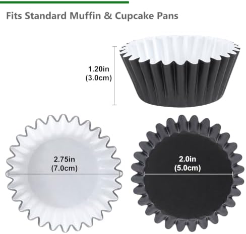 Caperci Heavy Duty Black Cupcake Liners Standard Muffin Baking Cups 150pcs