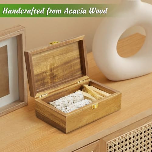 DRASTAR Small Decorative Box, Acacia Wood Box,Keepsake Box with Lid, Trinket Gift Box