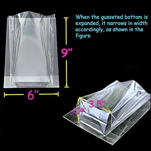 PigPotParty Cellophane Treat Bags 6x9 Inch, 100 Pack, Clear Goodie Bags