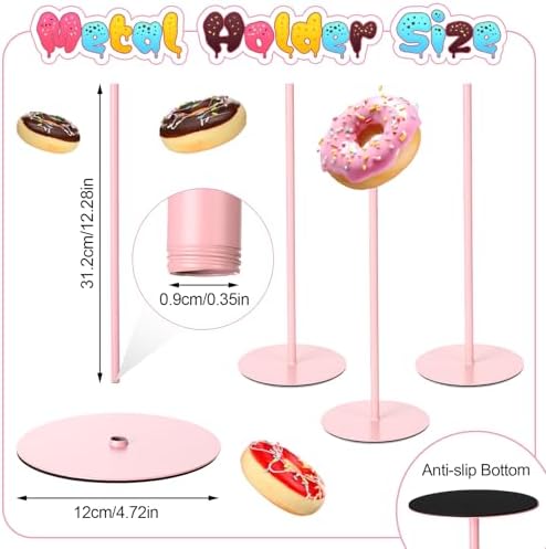 2 Pcs Metal Donut Display Stand Tower for Dessert Table, Pink