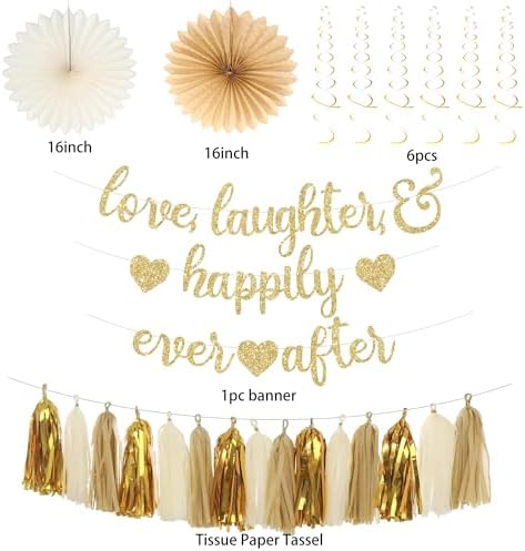 Roetyce Gold Engagement Decorations, Love Laughter & Happily Ever After