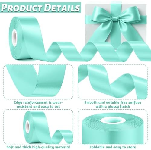 1 1/2 in 30 Yards Mint Blue Ribbon for Gift Wrapping Easter Birthday Decor