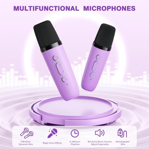 Mini Karaoke Machine with 2 Wireless Microphones, 2026 TOP Kids Portable Bluetooth Karaoke Machine for 3, 4, 5, 6, 7, 8, 9,10,11,12+Year Old, Christmas Birthday Gifts for Girls Boys Adults Home Party