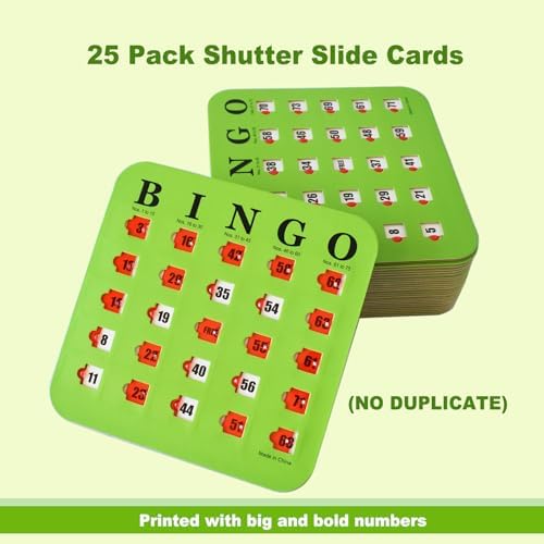 Yuanhe Bingo Cards with Sliding Windows - Reusable Travel Bingo Game Cards Bulk, 25 Pack, Green