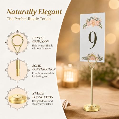 Radezon 12 Pcs Gold Table Number Holders, 6 Inch Tall Place Card Holders for Table, Sturdy Photo Picture Holders with Anti-Tip Base for Wedding Reception, Party, and Event Centerpiece