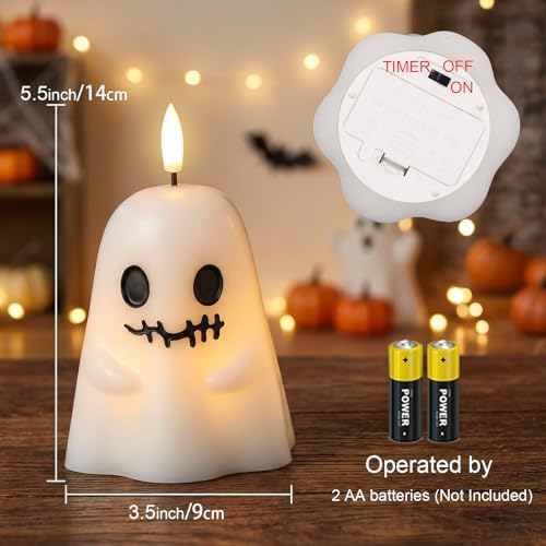 GenSwin Ghost Halloween Flameless Candles Battery Operated LED with Timer
