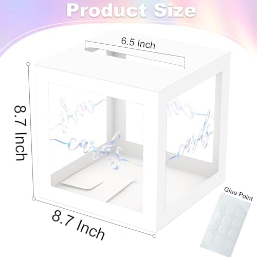 Clear Card Box for Party, 8.7" Holographic Silver Foil Gift Cards Receiving Box Holder for Wedding, Bridal Shower, Graduation, Birthday, Baby Shower, Retirement, Anniversaries Decorations (White)