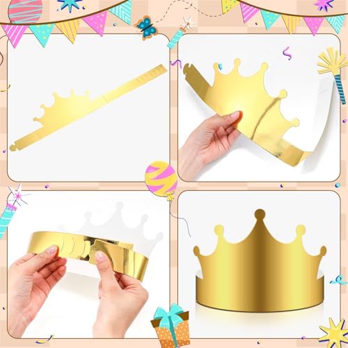 Nezyo 200 Pcs Gold Paper Crowns Bulk Birthday King Princess Crowns Gold Foil Party Crown Hats for Kids Students Classroom Celebration Baby Shower Photo Props Supplies