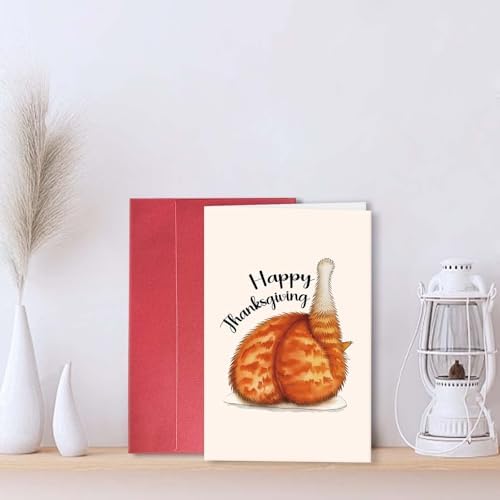 Cat Turkey Leg Happy Thanksgiving Card, Funny Thanksgiving Day Card for Cat Lover, Humorous Turkey Day Gift for Him He