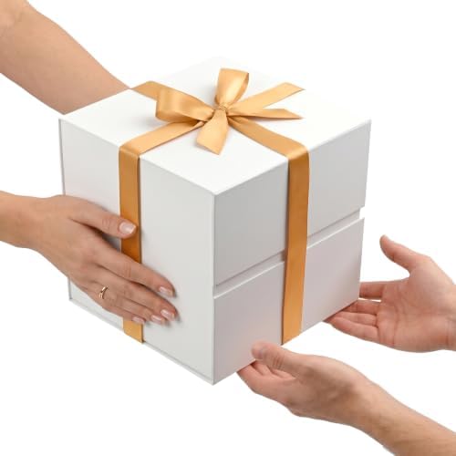 LIFELUM White Gift Box for Wedding with Magnetic Lid, 8.6"x8.6"x8.6"