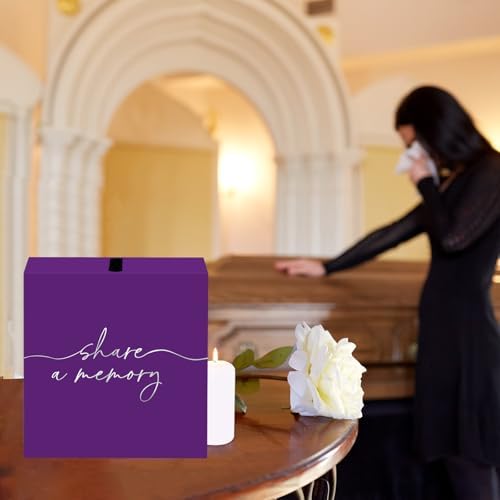 QISOLIY Purple Celebration of Life Card Box with Silver Lettering, Share a Memory Funeral Card Box for Memorial Service, Remembrance Table Decor, Memory Box for Sympathy Condolence Messages