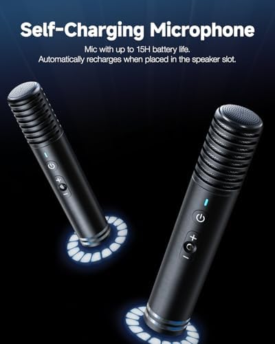 Ikarao Karaoke Machine, Built-in Lyrics Display, 32GB Karaoke Tablet, KaraFun Prime, 280W Karaoke Speaker with 2 Self-Charging Mics, Connects to TV, EQ, Portable Karaoke System for Adult Home Parties