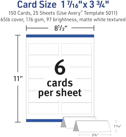 Avery Printable Place Cards, Sure Feed Technology, 1-7/16" x 3-3/4", Matte White, Laser & Inkjet Compatible, 150 Blank Tent Cards Total (5011)