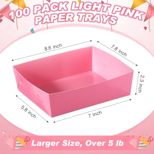 Uiifan 100 Pcs 5 lb Extra Large Paper Food Serving Trays, Light Pink