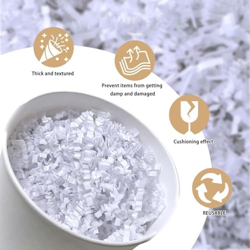 2 LB White Crinkle Cut Paper Shred Filler Great for Gift Wrapping, White Basket Fillers, Birthday, Gift Wrapping, Wedding, Anniversary, Bridesmaid Engagement Party Decor Filling Supplies