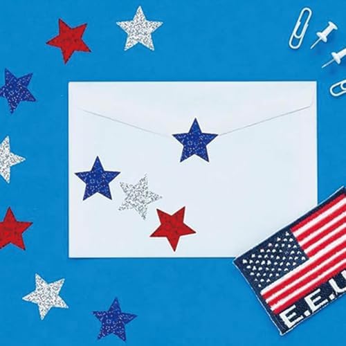 500 Pcs Fourth of July Patriotic Stickers 1In American Sticker 4th of July Label Red White and Blue Laser Glitter Star Sticker for Independence Day Reward Invelope Decorations