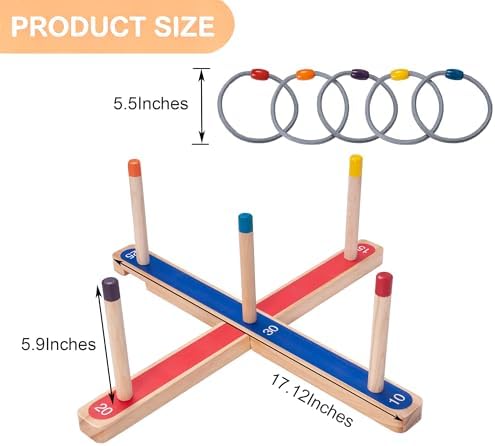 WILLOWDALE Wood Ring Toss Game for Kids, Outdoor Yard Games with 5 Rings
