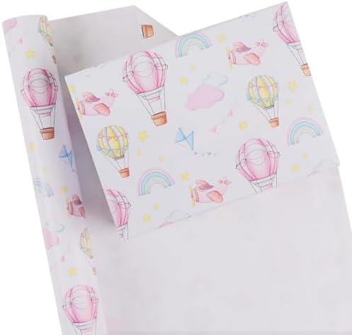 RayofSun Pink Hot Air Balloons Wrapping Paper for Baby Girl - 17 Inch x 32 Feet Mini Rolls Baby Shower Wrapping Paper Roll for Birthday, Girl’s Themed Party Celebrations Gift Wrap