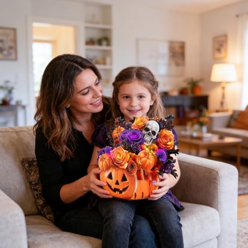 APOTODITO Halloween Bouquet Card with Music and Lights, Halloween Card with Skeleton, Halloween Gifts for Men, Women, Spooky Musical Greeting Card