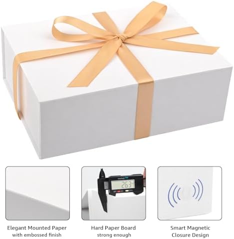 LIFELUM White Magnetic Gift Box for Wedding Presents, 9.5"x7"x3.5"