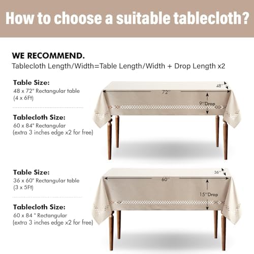 MIULEE Beige Rectangle Tablecloth with Decorative Cutouts 60x84 Inch