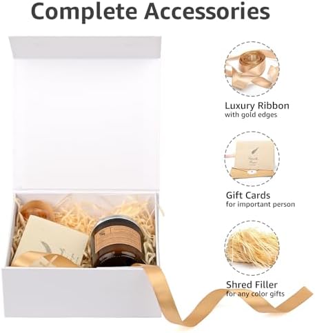 LIFELUM White Wedding Gift Box with Magnetic Lid for Presents, 8"x7"x3"