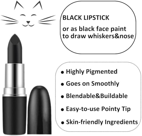 Mysense Black Cat Ears Headband and Black Lipstick Kit,Cat Costume Accessories for Women Halloween Party Cosplay Makeup