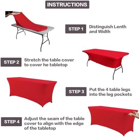 IVAPUPU 8FT Table Cloth for Rectangular Spandex Red Table Cover