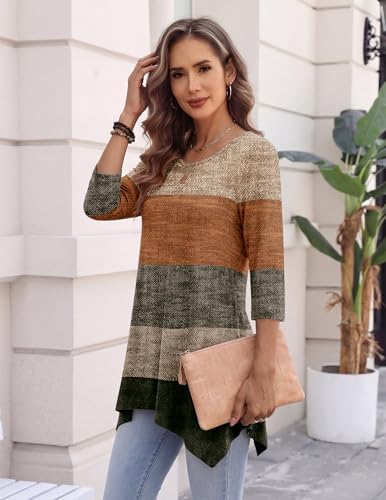 Zeagoo Womens Tops 3/4 Sleeve Loose Fit Dressy Tunics Plus Size Boho Shirts
