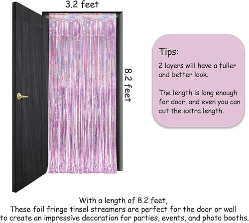 Pink Tinsel Curtain Party Backdrop - GREATRIL Foil Fringe Curtain Lilac Pink Party Streamers for Princess Theme Party Decorations - 2 Packs