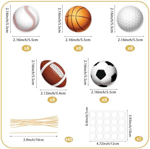 Hooqict 40Pcs Sports Cupcake Toppers Football Soccer Basketball Baseball Golf Ball Cake Topper Decorations Cupcake Picks for Kids Boys Men Game Day Sports Themed Birthday Party Decorations