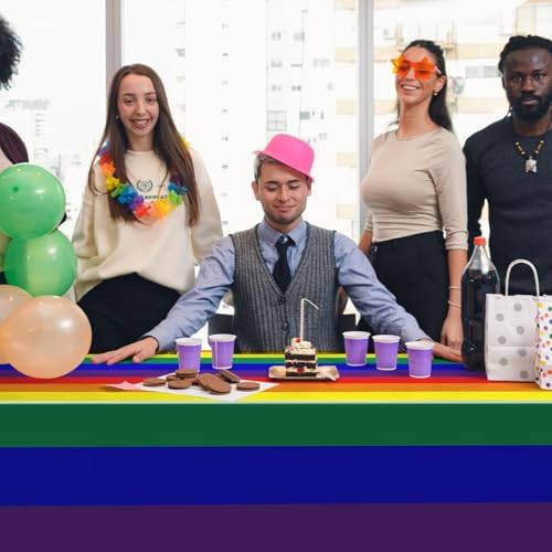 3 Pieces 54 x 108 Inches Rainbow Plastic Tablecloth, Disposable Rectangle Pride Striped Table Covers for LGBTQ Events, Wedding Decorations, Pride Month, Summer Picnic, and Birthday Supplies