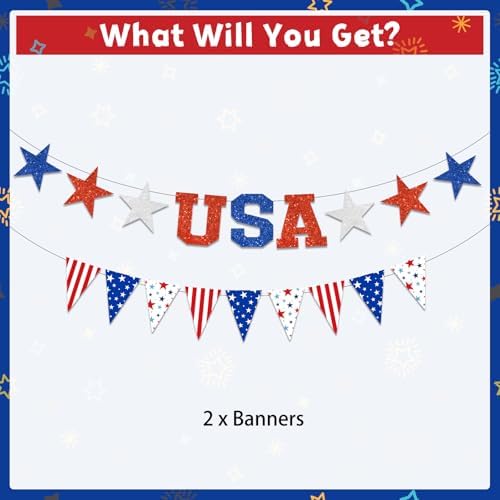 LARRAZABAL 4th of July Banner Decorations, USA Triangle Banner for Memorial Day 4th of July Independence Patriotic Party Supplies