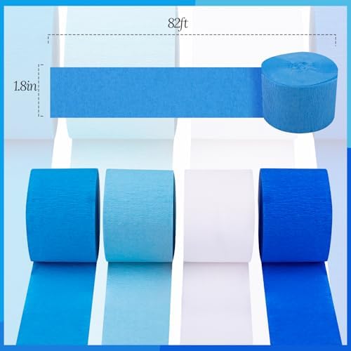 Blue Streamers 8 Rolls Crepe Paper Streamers Party Decorations for Blue Birthday Party, Wedding, Engagement, Bachelorette and Baby Shower Boy