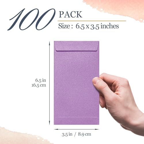 Money Envelopes for Cash, 100-Count Colorful Envelopes for Cash Gifts, Saving Challenges, Coins, Checks, Seeds, Small Items, 3.5 x 6.5 Inches, Luxe Gleam Collection, 10 Colors