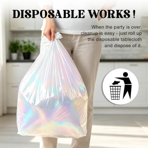 8 Pack Silver Solid Laser Plastic Tablecloth 54" x 108" Disposable Table Cloths for 6 to 8 Foot Tables Rectangle Table Cover for Parties (Silver Solid Laser, Rectangle)