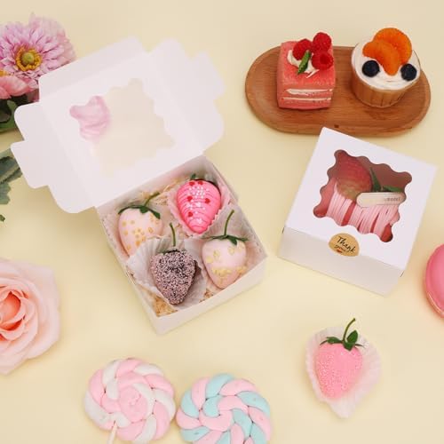 Moretoes 250pcs Small Cookie Boxes with Window, White Bakery Boxes, 4x4x2.5