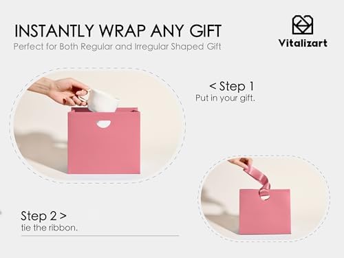 Vitalizart Paper Gift Bags With Ribbon Handles Small Pink Bulk Pack