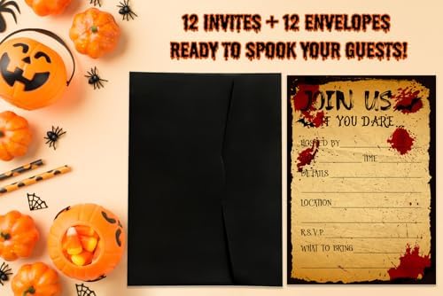 Halloween Party Invitation Cards with Envelopes - 12 Pack Bloody Skull Halloween Invitations for Adults Kids - 5 x 7 Inch Birthday Invitations for Haunted House Scary Holiday Party Favors