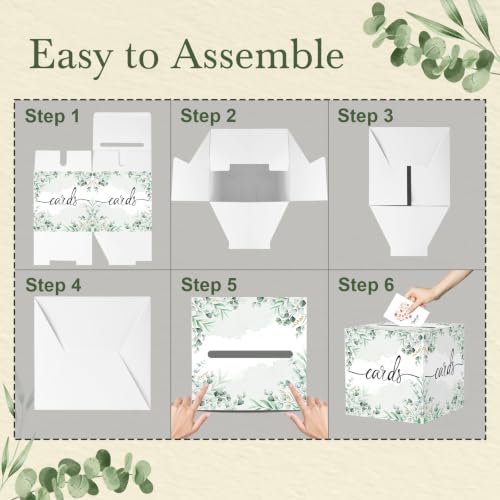 Sage Greenery Wedding Card Box, Paperboard 8.7" Gift Card Holder for Graduation Birthday Party Reception Retirement Anniversary Bridal & Baby Shower