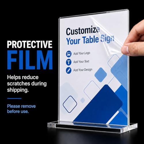 Custom Acrylic Table Sign with Printed Insert, Clear Acrylic Holder Stand with Personalized Paper Display, Design Your Own Table Sign for Wedding Reception, Party, Business Counter, Event & Table Decor