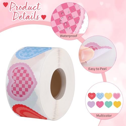 500 Heart Stickers Roll, 8 Colors, Writable Self-Adhesive Labels
