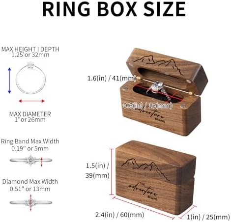 Wooden Engagement Ring Box for Proposal Slim Pocket Size Ring Case