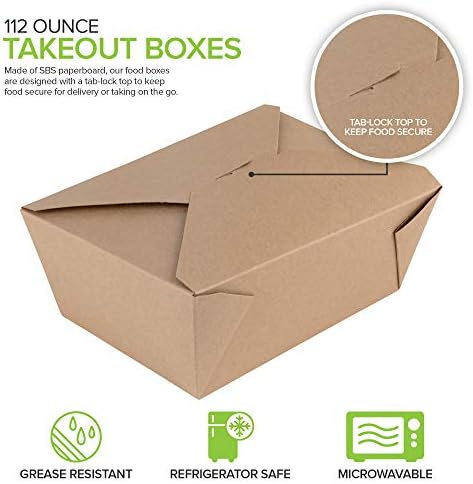 Microwavable Kraft Brown Take Out Boxes 112 oz (30 Pack) Disposable Food Containers - Recyclable Cardboard Lunch Box - Take Out Containers Disposable - to Go Boxes for Restaurants, Delivery, Catering